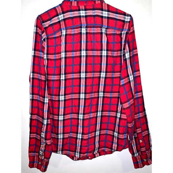 Hollister Mens Red & Blue Plaid Button-Up Long Sleeve Shirt Size L - Picture 2 of 3